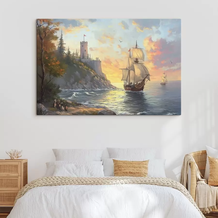 wall murals ship near the shore at dawn s41626