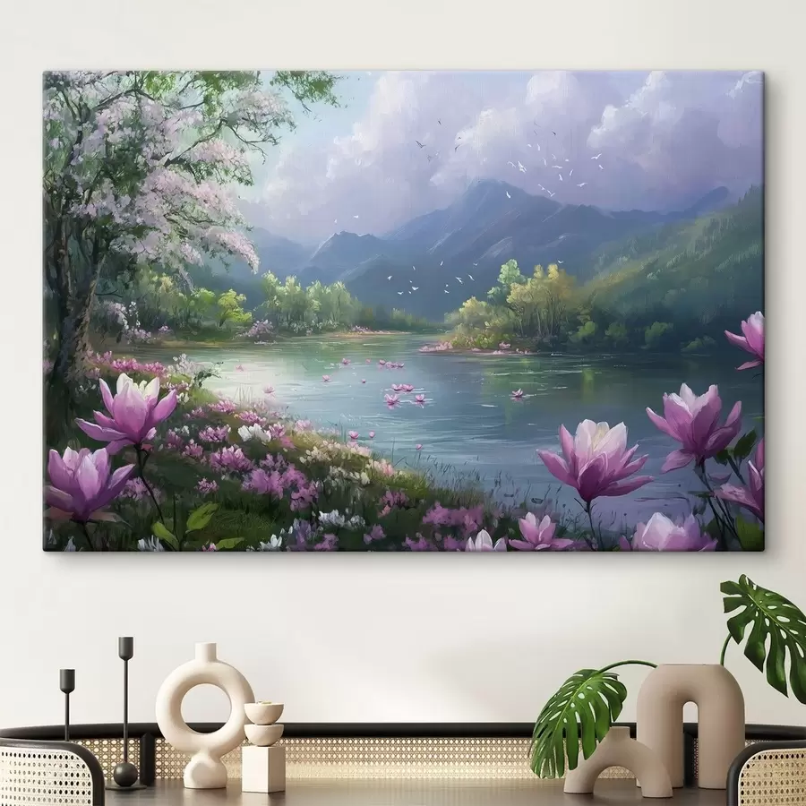 wall murals beautiful lake between the mountains s41629