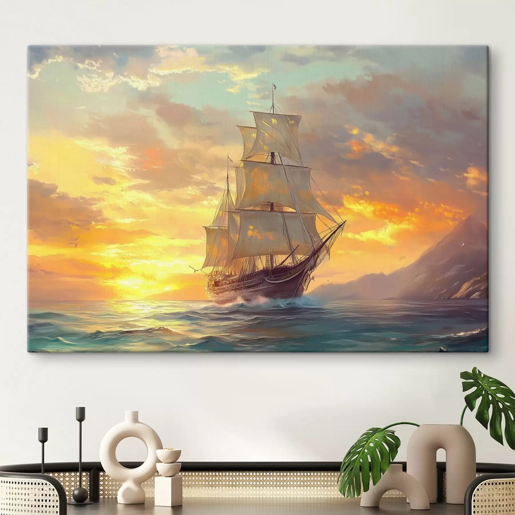 wall murals ship at sea at dawn s41633