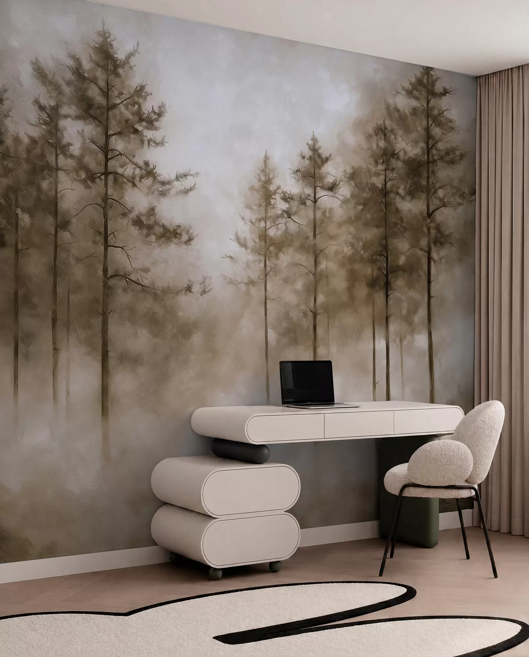 peintures murales Pins dans la brume dorée w02149v1