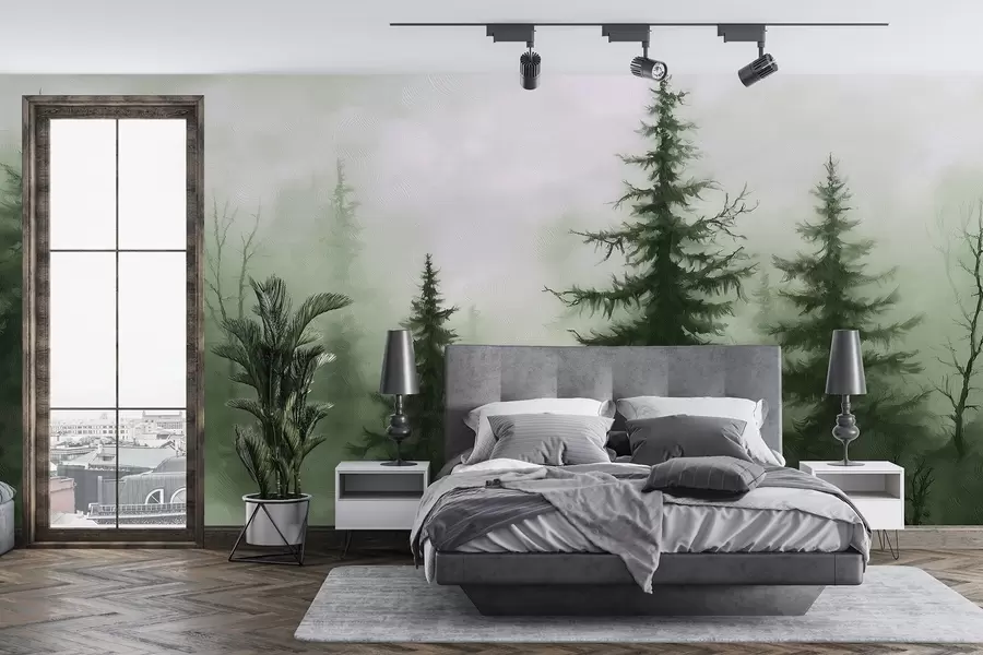 wall murals Dark green forest, oil painting, brush strokes, nature w02153v1