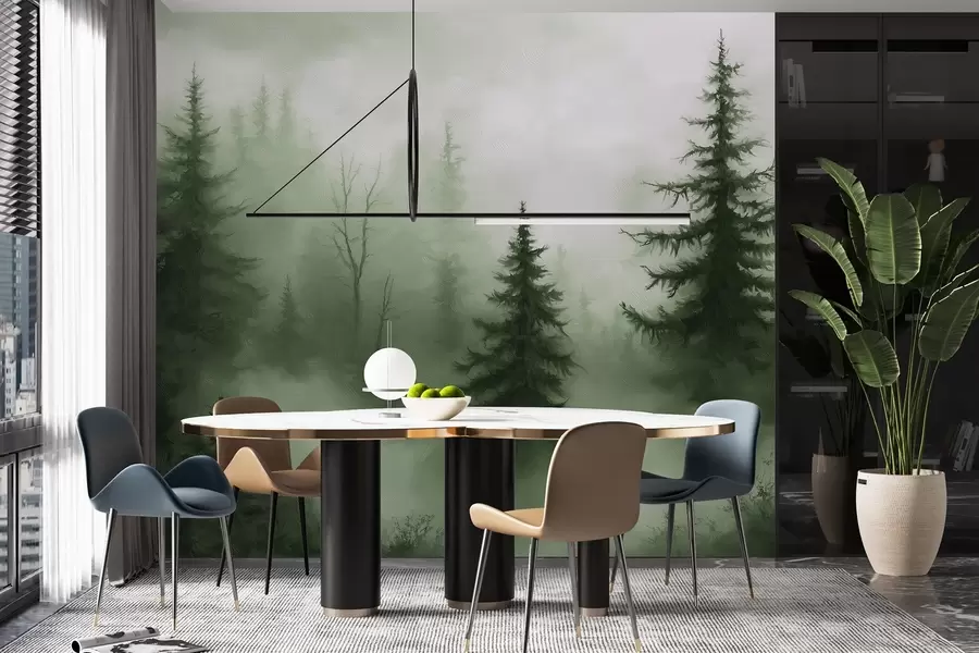 Wall Mural Photo Wallpaper Dark green forest, oil painting, brush strokes, nature w02153v1