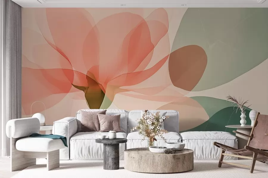 Wall Mural Photo Wallpaper Delicate pink gardenias and green tones of transparent leaves w02194