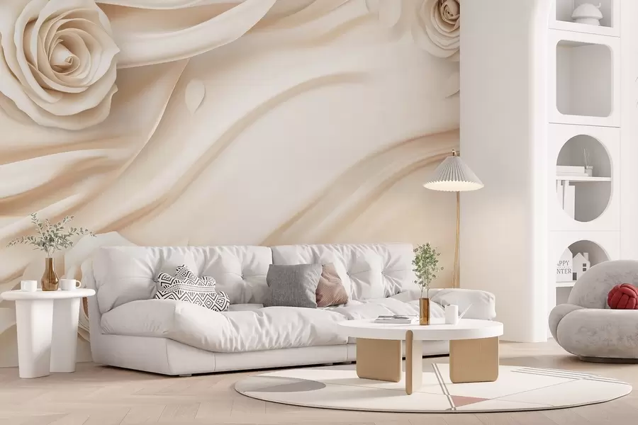 murales Elegante fondo beige con rosas w02197