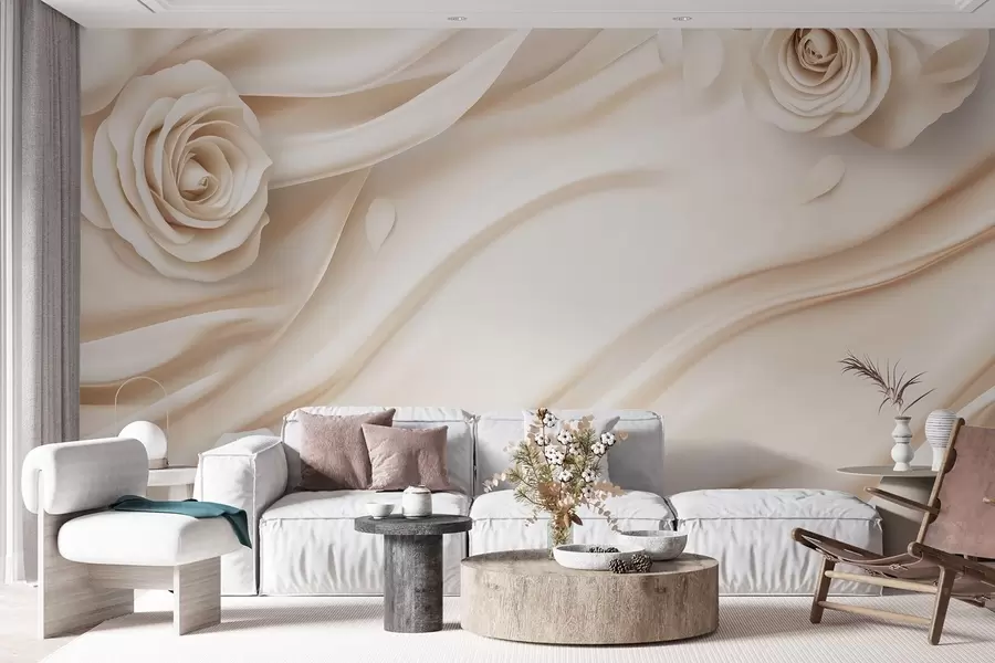 murales Elegante fondo beige con rosas w02197