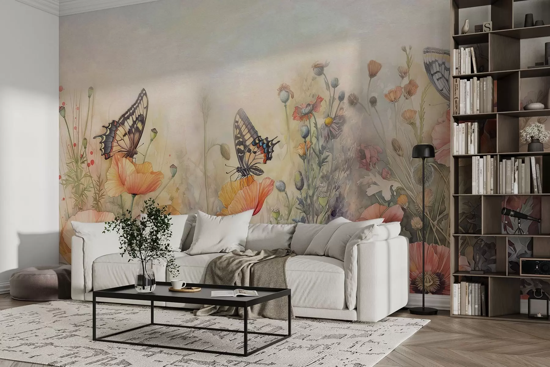 Wall Mural Photo Wallpaper Large butterflies in wildflowers w01896