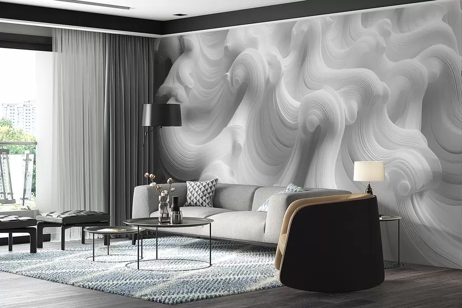 Wall Mural Photo Wallpaper White relief waves w02235