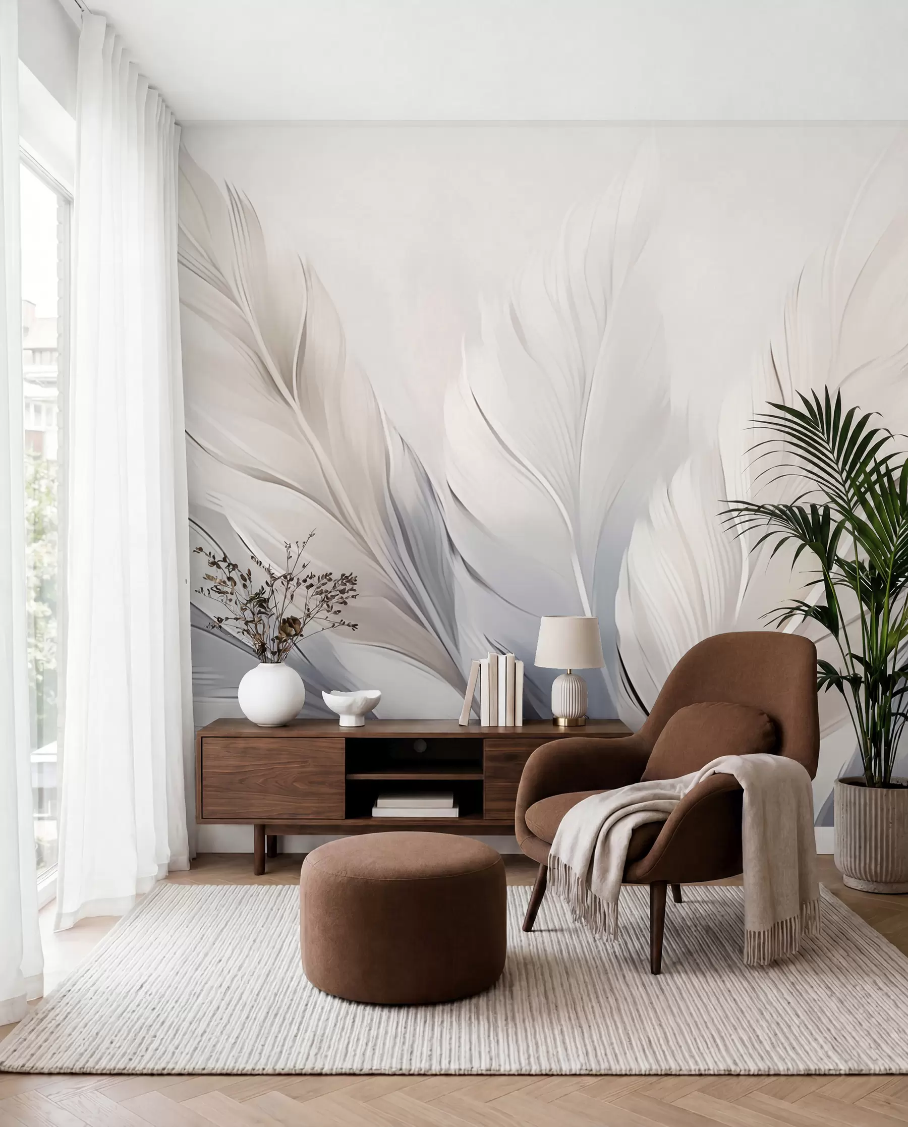 peintures murales Plumes nacrées w02213