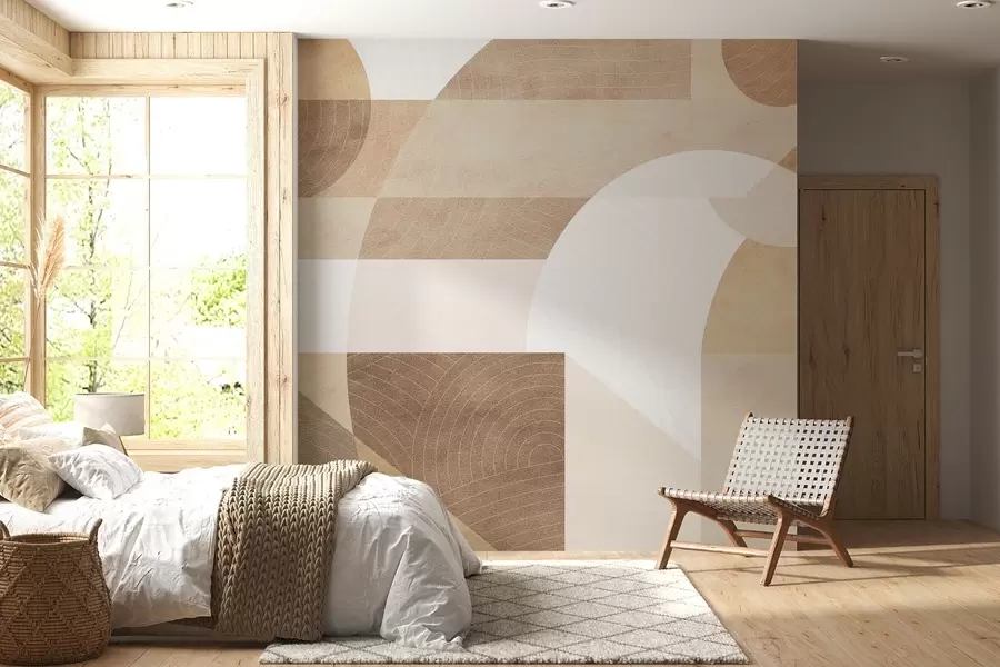 murales Geometría moderna con formas abstractas, detalles texturizados en tonos beige y marrón w02140