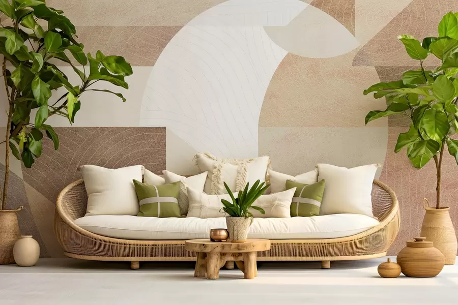 Wall Mural Photo Wallpaper Modern geometry with abstract shapes, textured details in beige and brown tones w02140