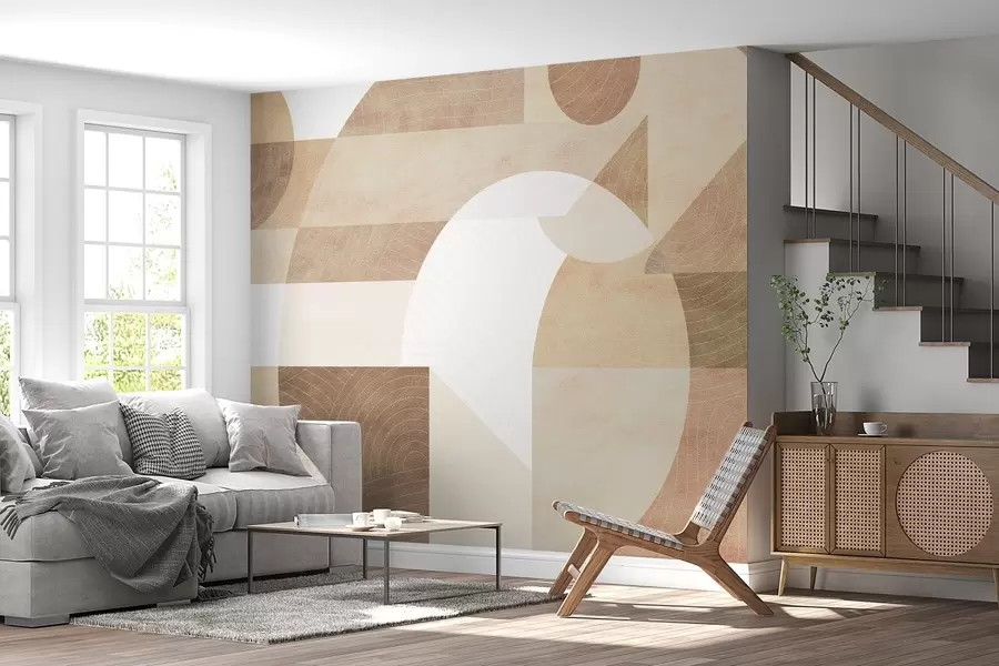 Wall Mural Photo Wallpaper Modern geometry with abstract shapes, textured details in beige and brown tones w02140