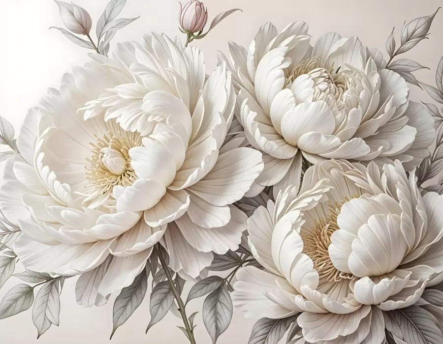 peintures murales Bouquet de pivoines ivoire w08420