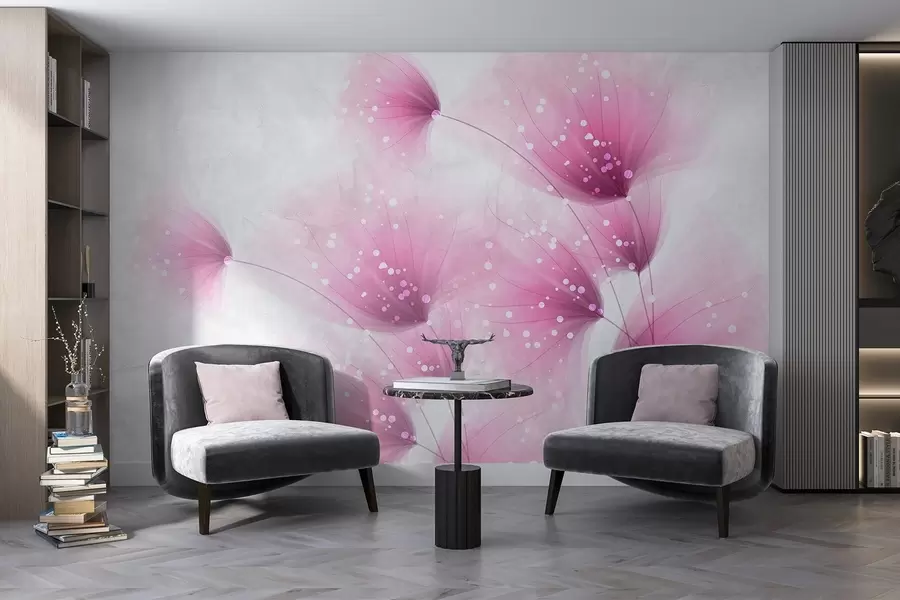 Wall Mural Photo Wallpaper Soft pink flowers with blurred textural light gray background and sparkling lights w08423