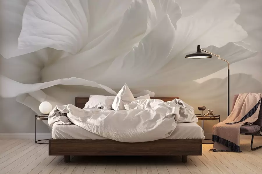 Wall Mural Photo Wallpaper Abstract minimalistic print of delicate white flower with soft, velvety petals w08424