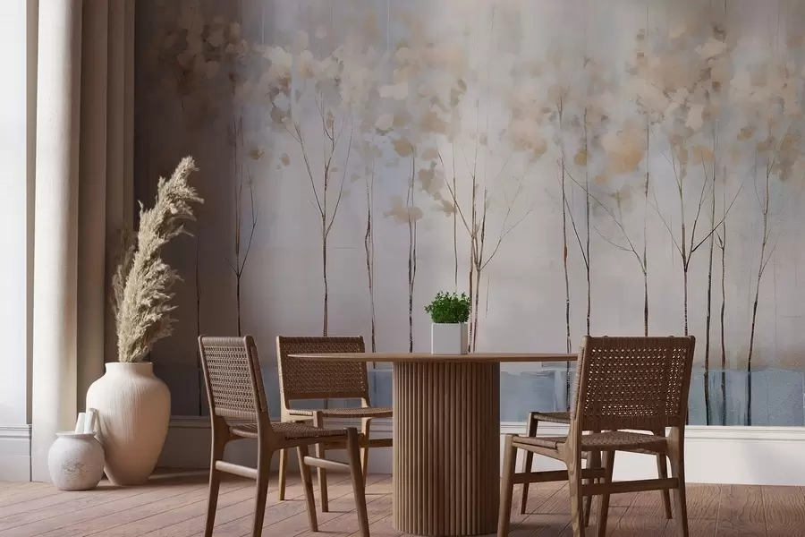 Wall Mural Photo Wallpaper Bare trees in abstract pastel blurred winter minimalistic landscape with a soft, hazy background w08430