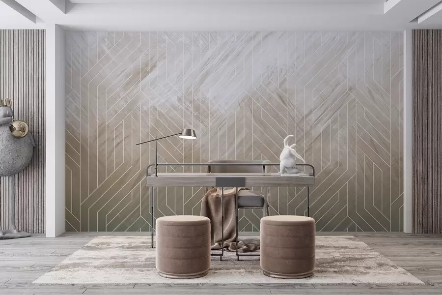 murales Fondo geométrico abstracto con líneas diagonales y efecto degradado en tonos marrones w08433v1