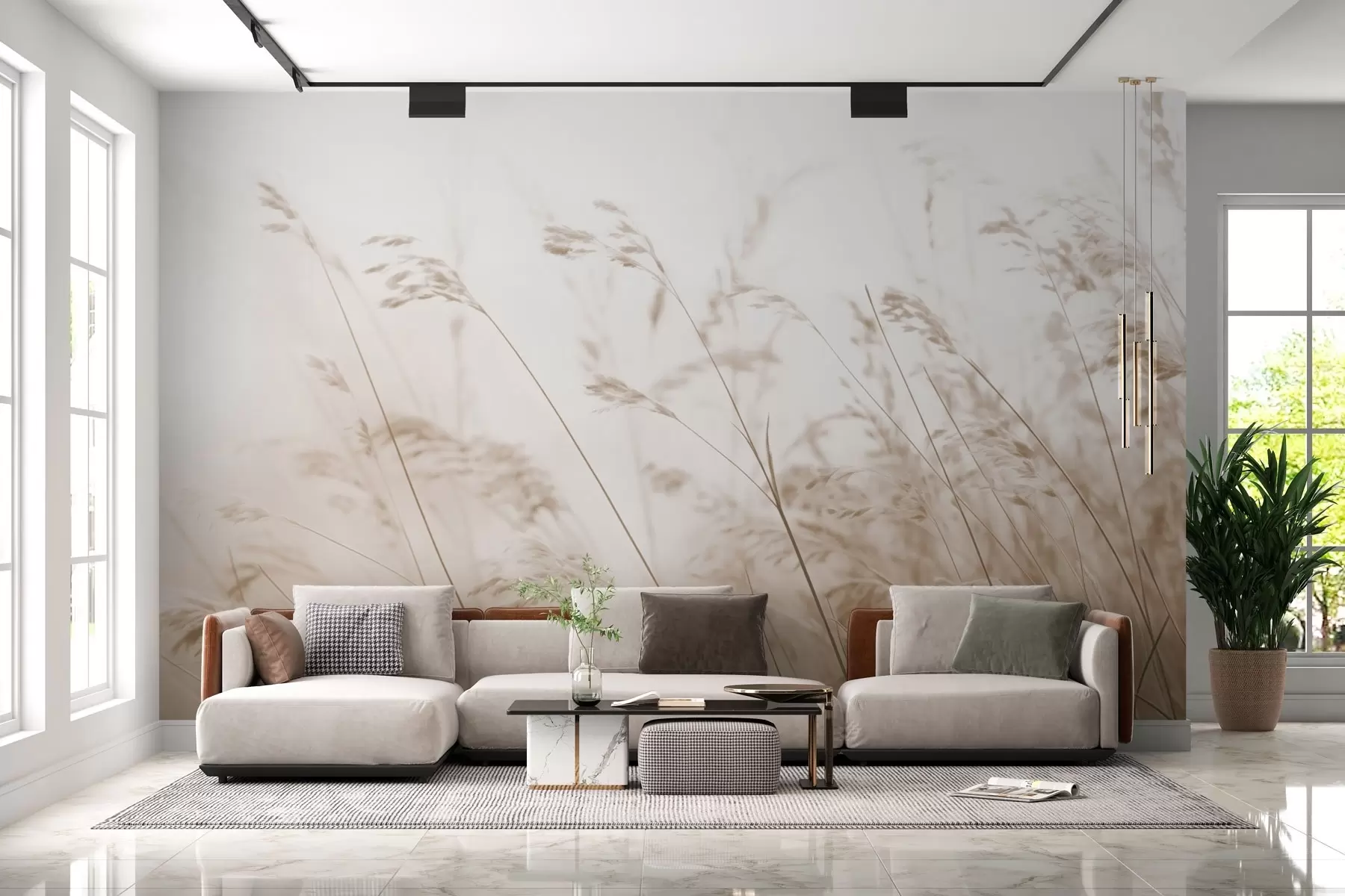 Wall Mural Photo Wallpaper Field grasses at a foggy dawn w02250