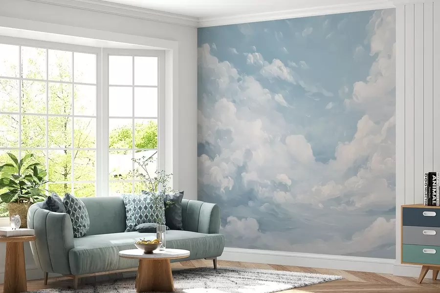 murales Cielo azul con pinceladas simuladas de óleo w02313