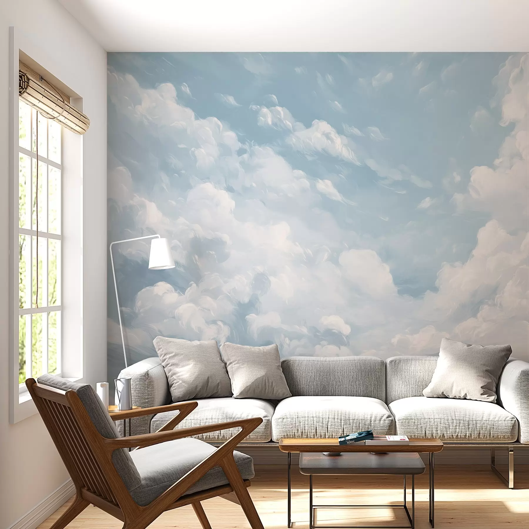 murales Cielo azul con pinceladas simuladas de óleo w02313