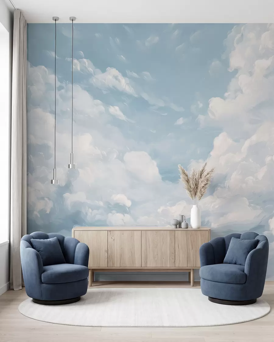 Wall Mural Photo Wallpaper Blue sky with simulated oil brushstrokes w02313