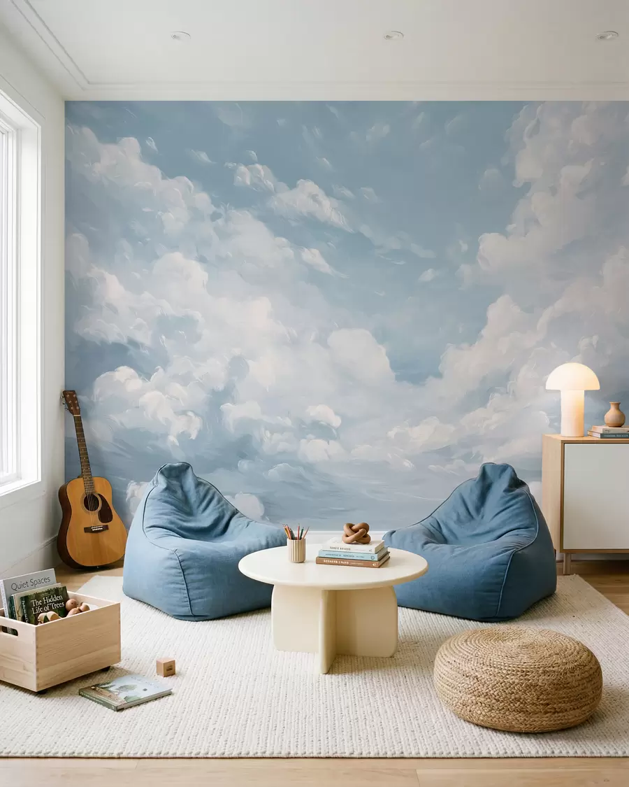 wall murals Blue sky with simulated oil brushstrokes w02313