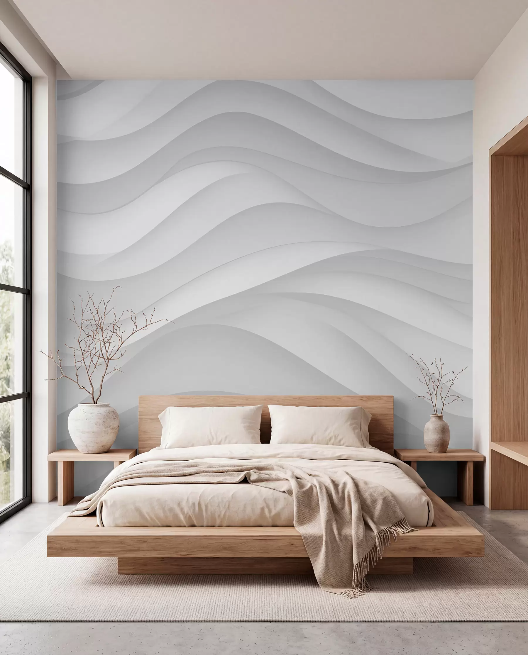 wall murals Gray waves in soft tones w02314