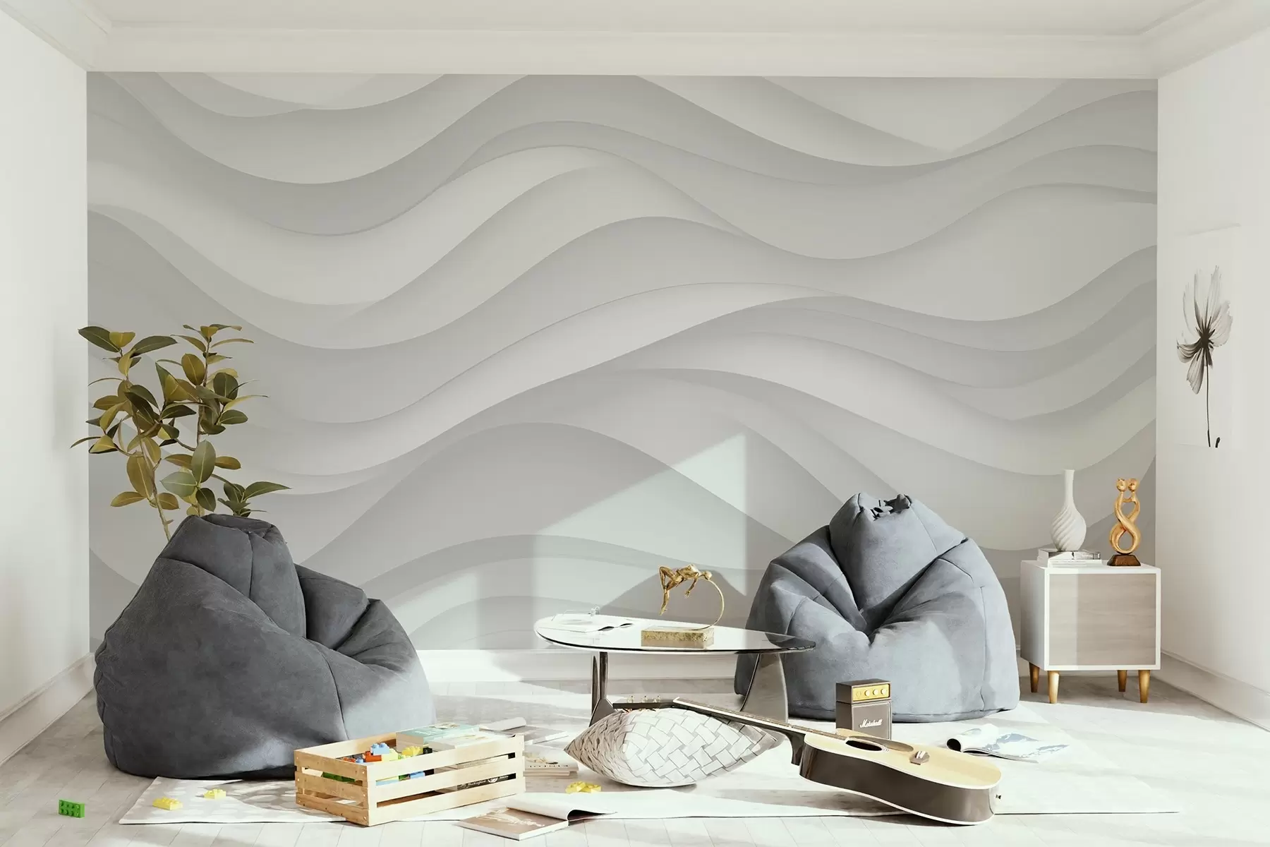 wall murals Gray waves in soft tones w02314