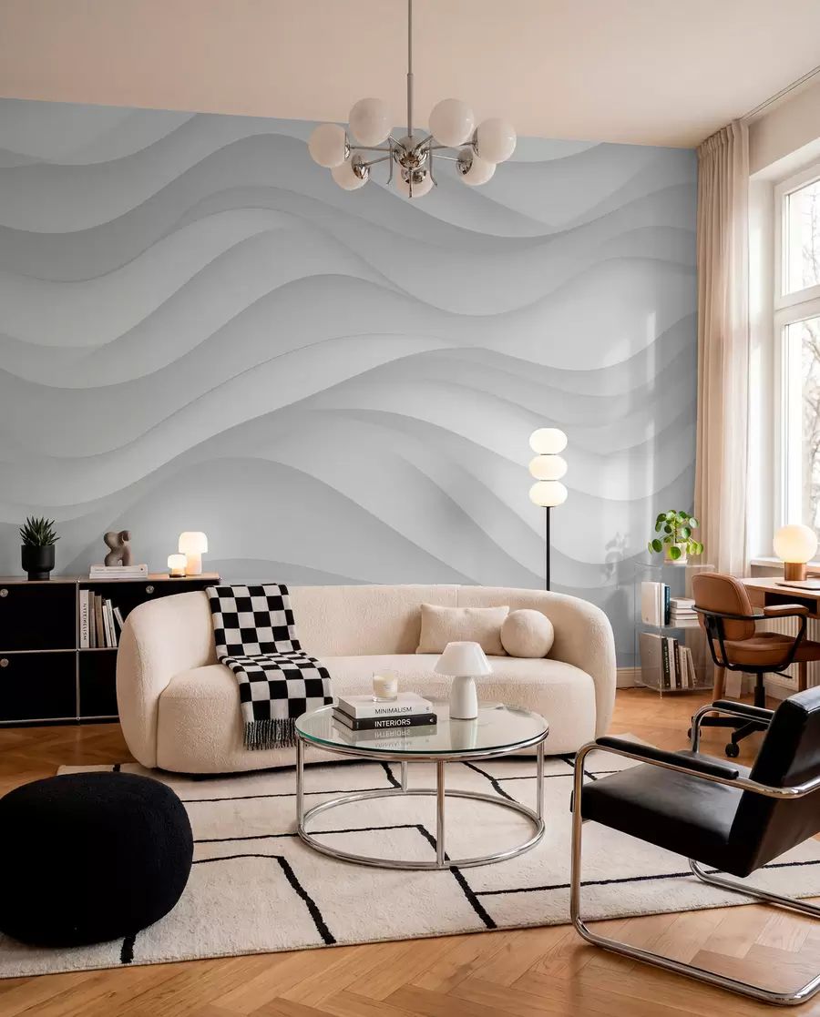 wall murals Gray waves in soft tones w02314