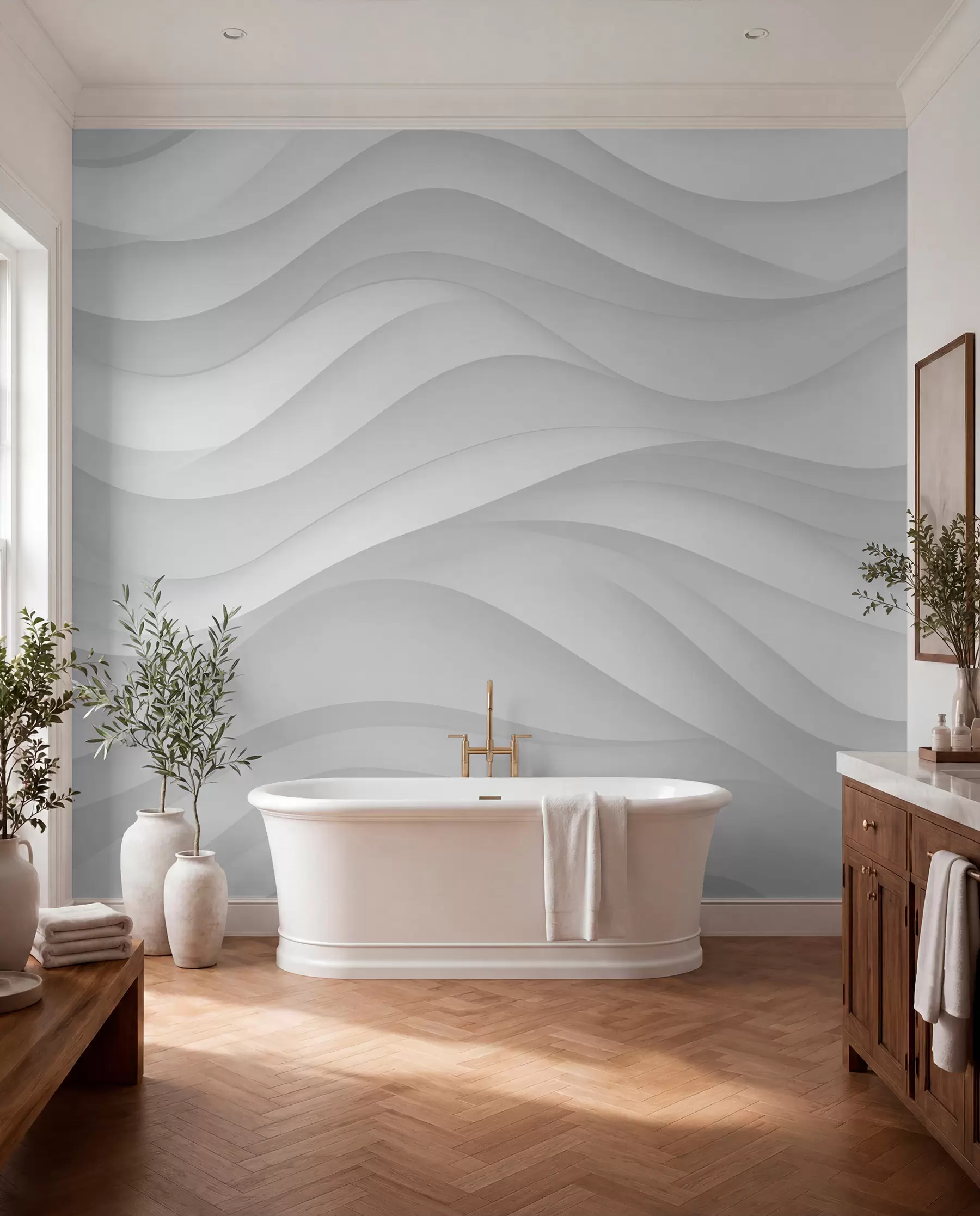 wall murals Gray waves in soft tones w02314