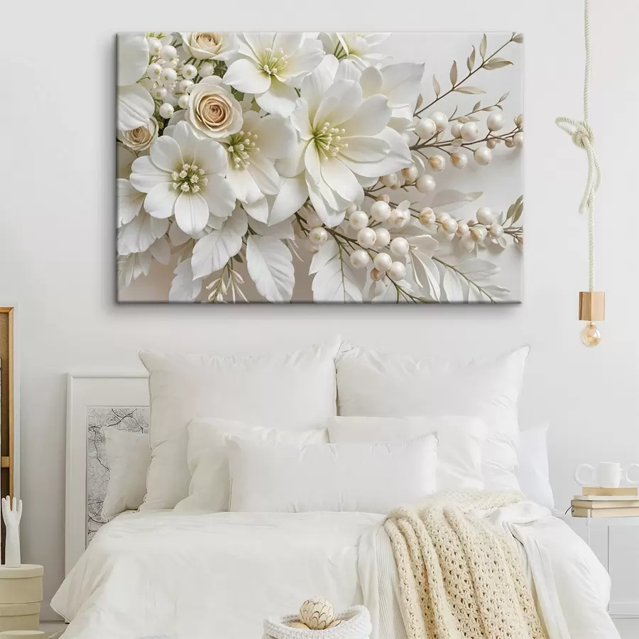 wall murals Delicate white flowers, including lilies, roses, and other blooms with soft, velvety petals  s41722