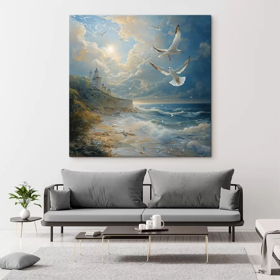 wall murals Seashore and birds, in the style of oil paint s41756
