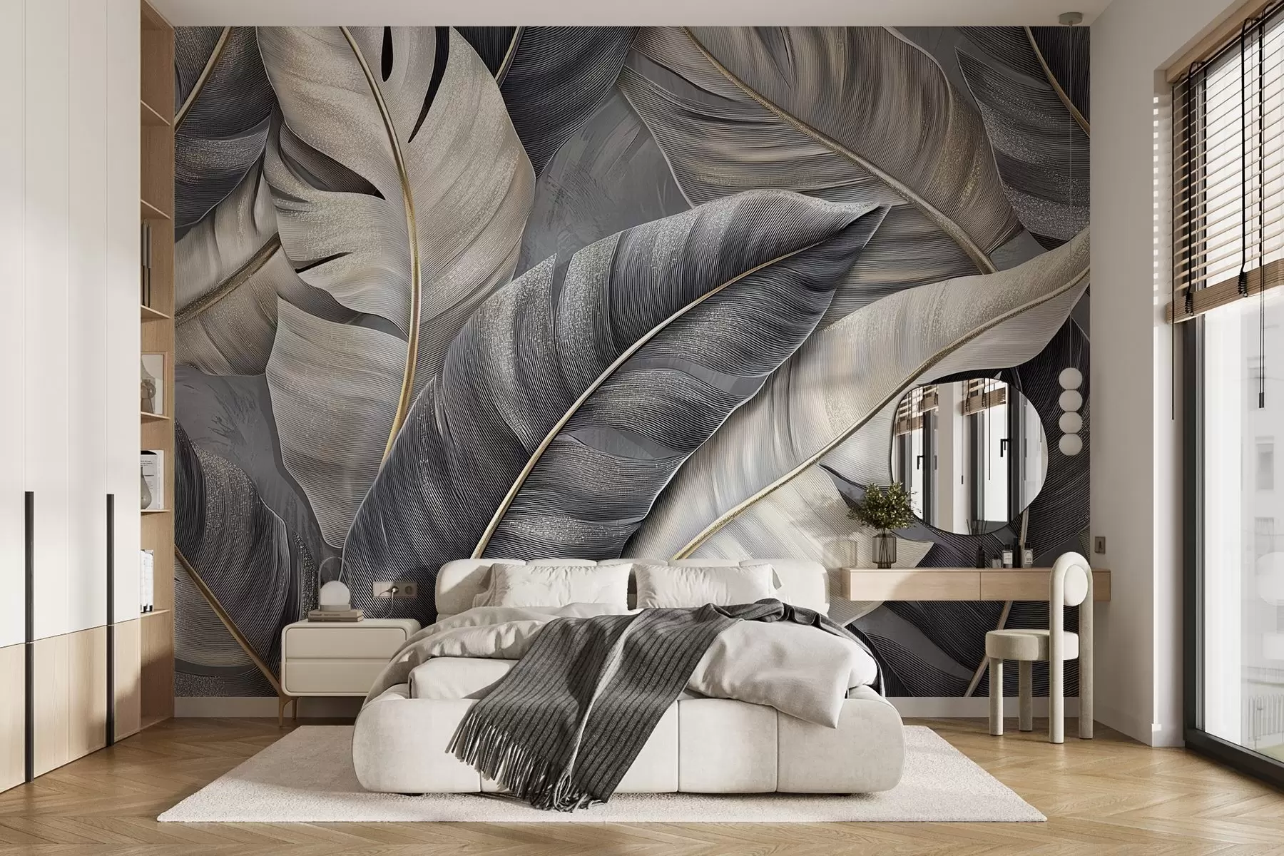 Wall Mural Photo Wallpaper luxurious wallpaper featuring large tropical leaves w02342