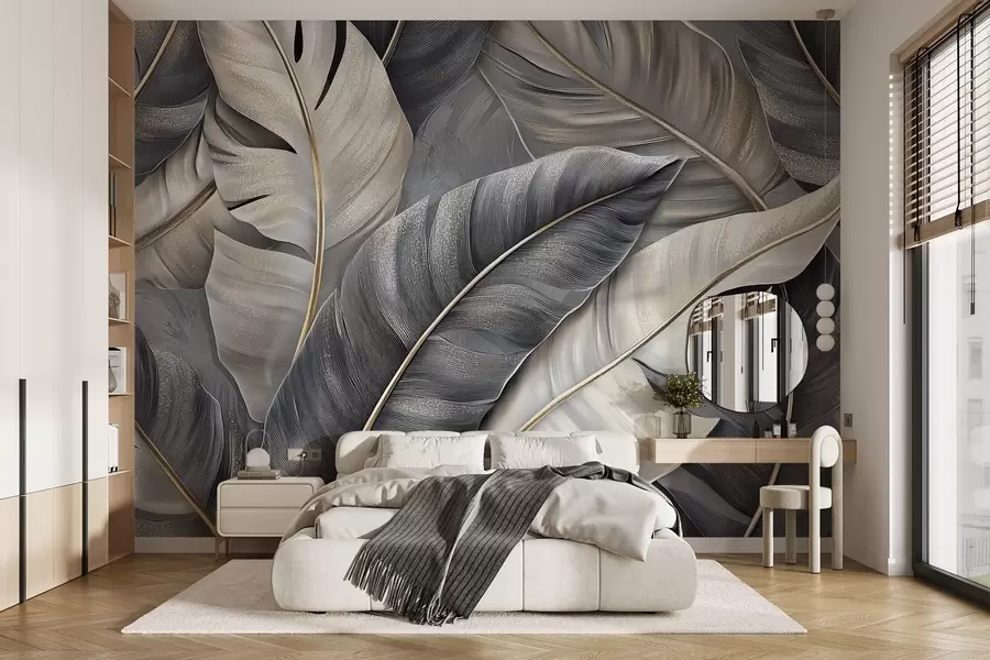 Wall Mural Photo Wallpaper luxurious wallpaper featuring large tropical leaves w02342