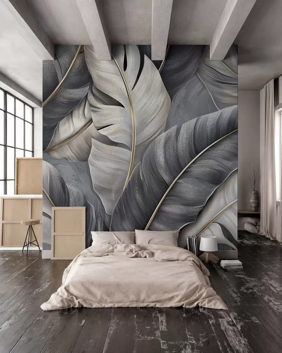 wall murals luxurious wallpaper featuring large tropical leaves w02342