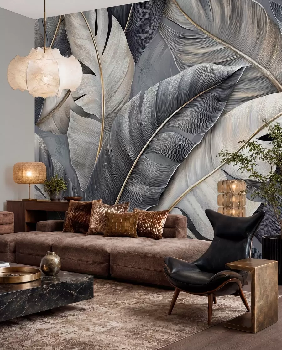 wall murals luxurious wallpaper featuring large tropical leaves w02342