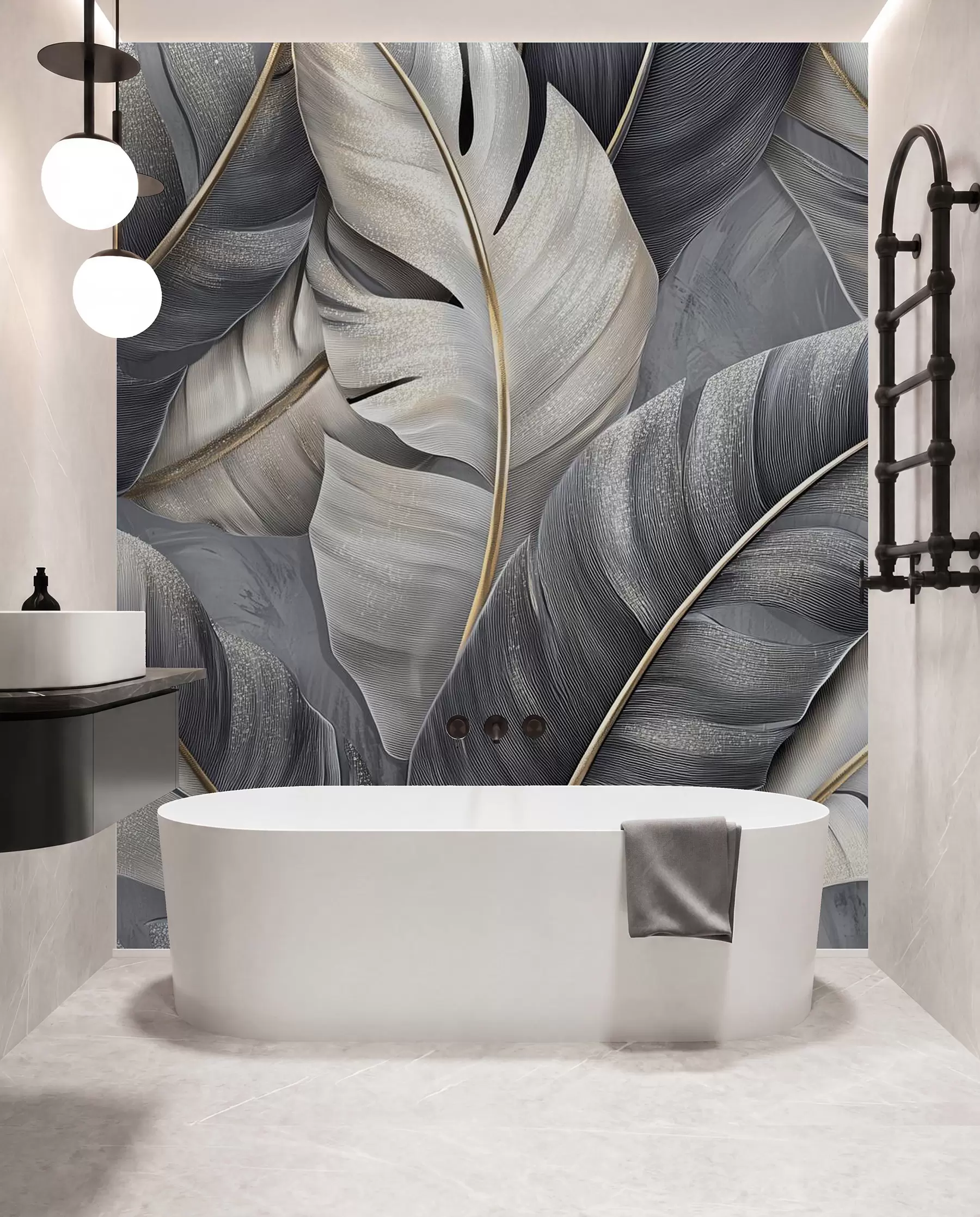 peintures murales papier peint luxueux avec de grandes feuilles tropicales w02342