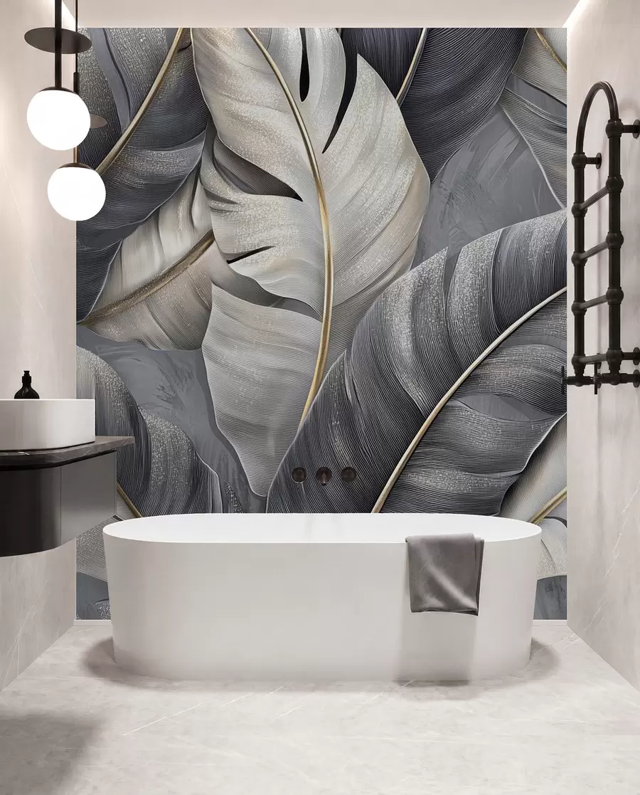wall murals luxurious wallpaper featuring large tropical leaves w02342