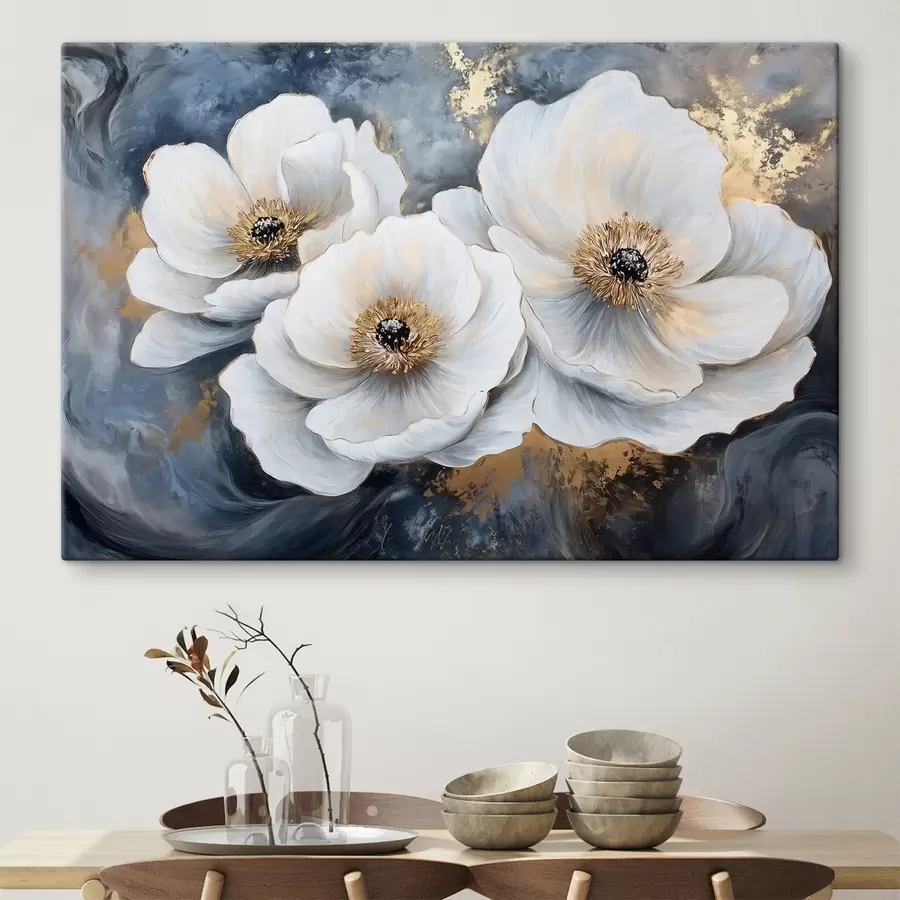 wall murals White delicate flowers against a background of oil painting strokes s41833