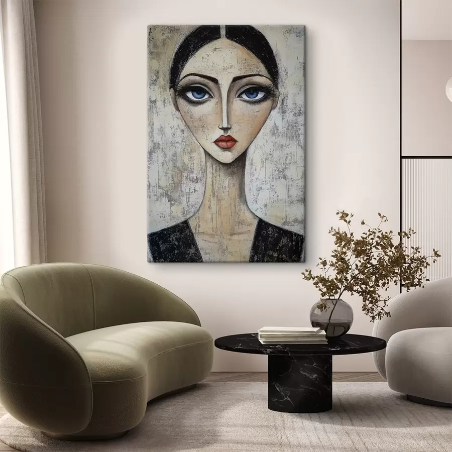 wall murals A portrait of a woman with expressive eyes in a stylized technique s41811