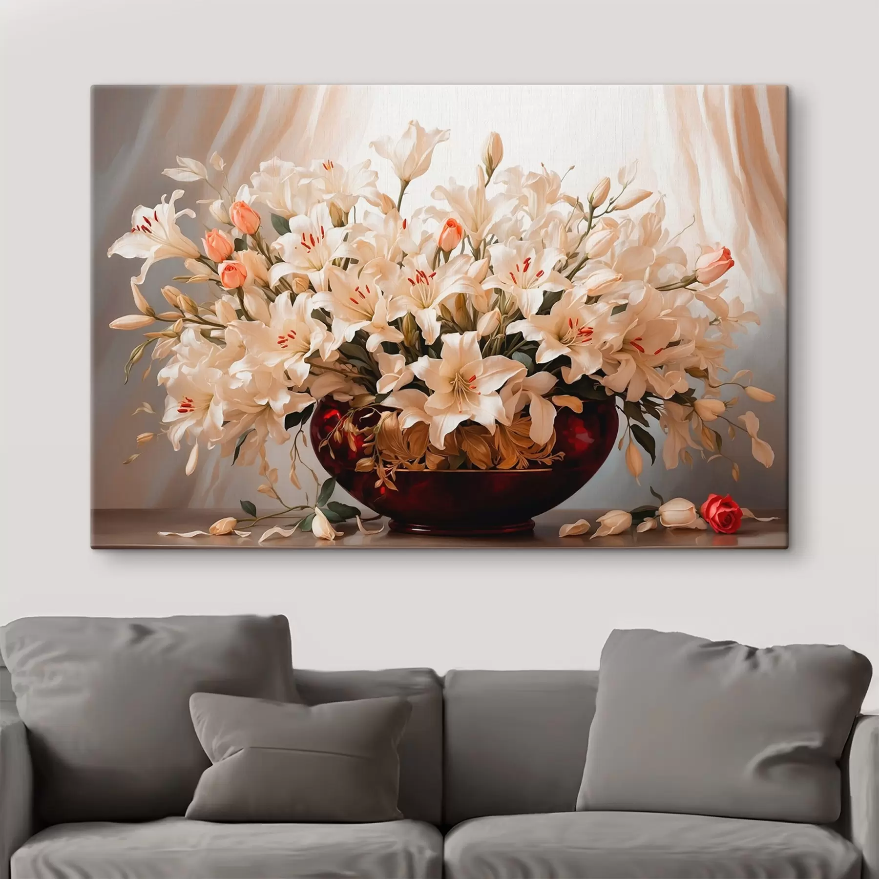 wall murals Bouquet of flowers in red volumetric vase s41510