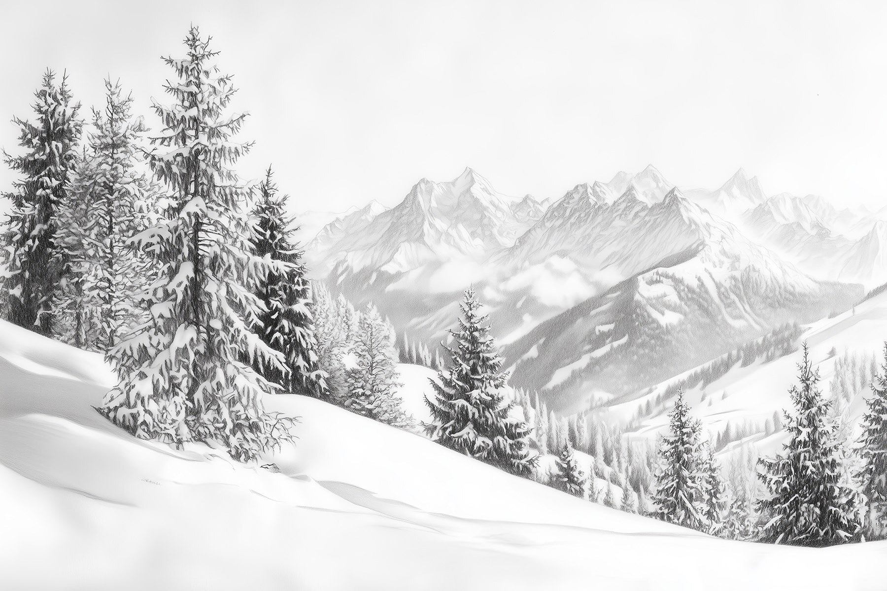 Wall Murals Nature Winter in the mountains, forest, Alps