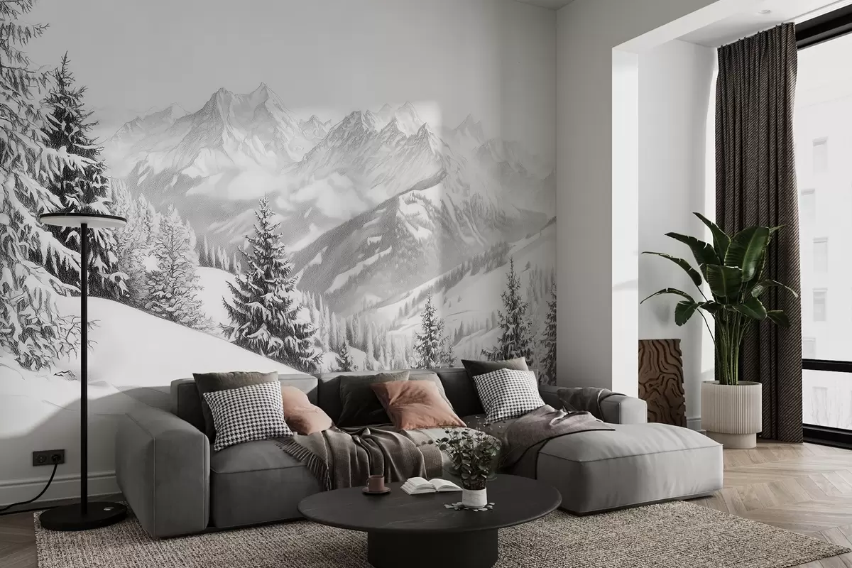 Wall Murals Nature Winter in the mountains, forest, Alps