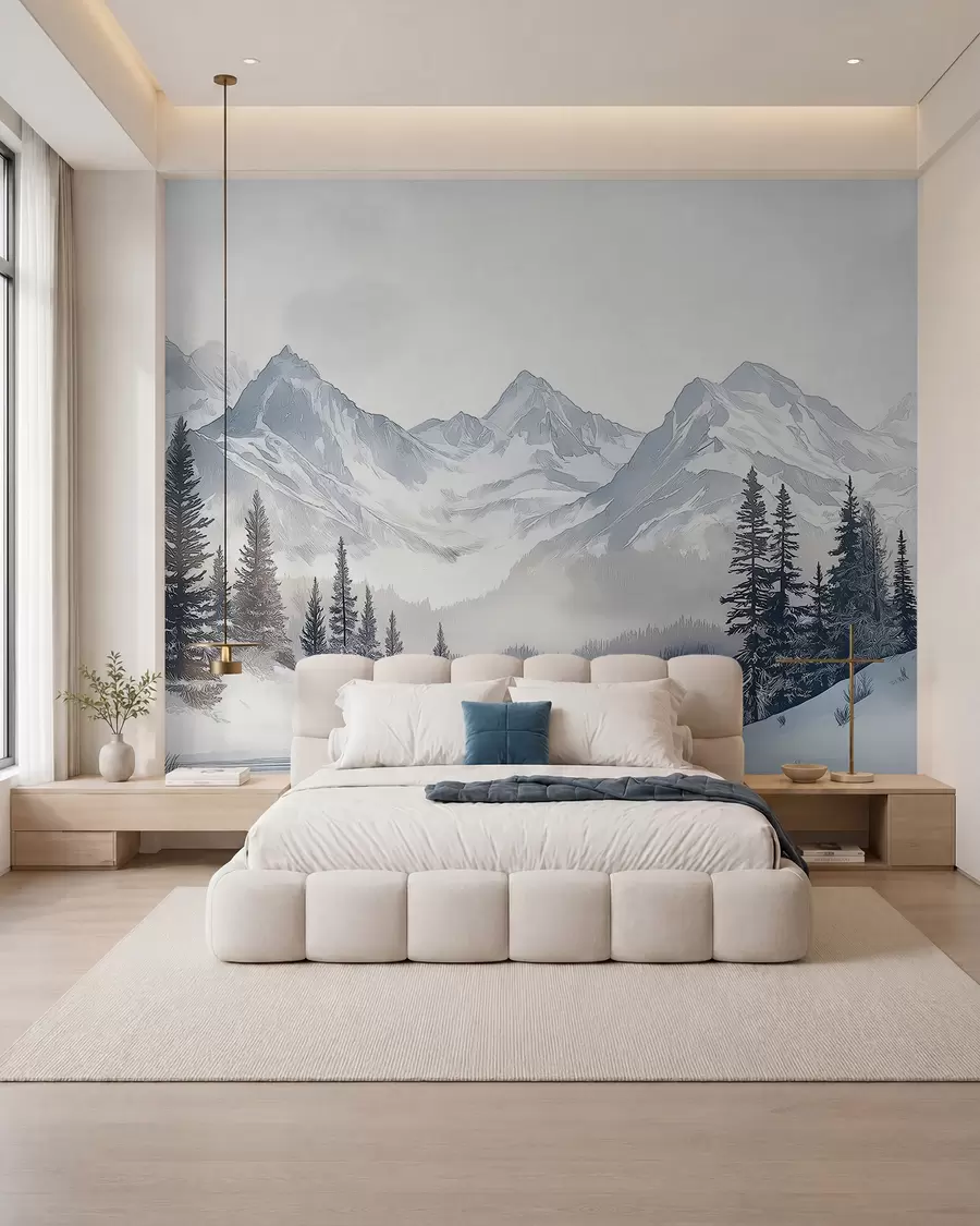 Wall Mural Photo Wallpaper Mountains with lake, winter, forest, sunset sky, nature w02357