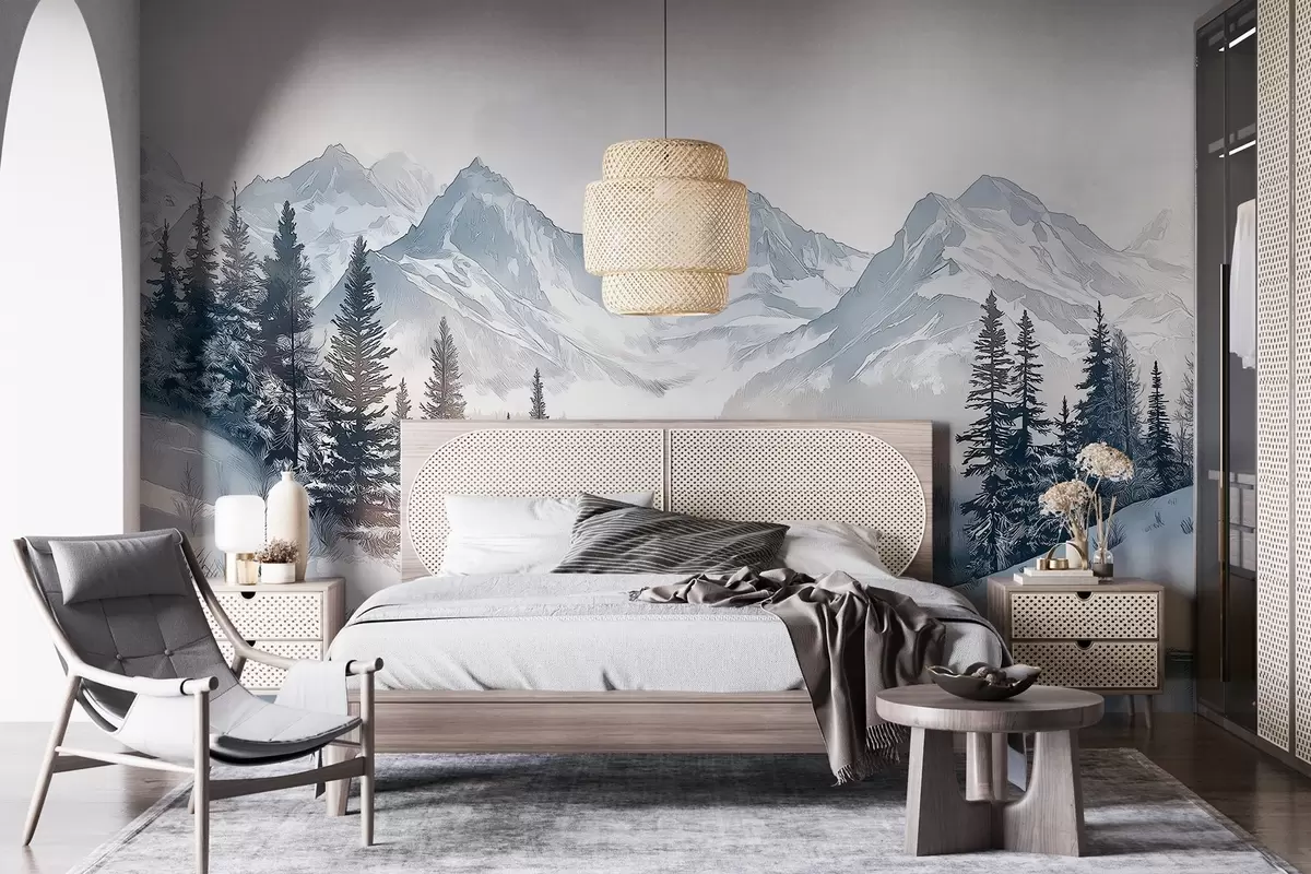 Wall Murals Nature Mountains with lake, winter, forest