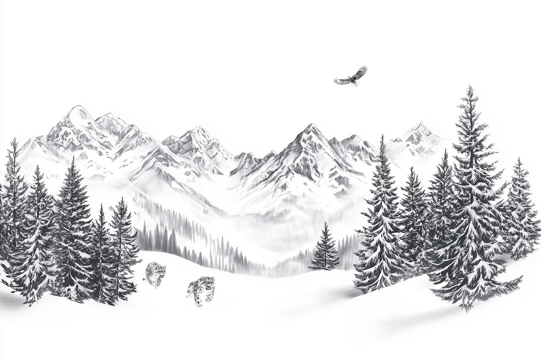 Wallpaper murals for wall Winter mountains, snow leopards