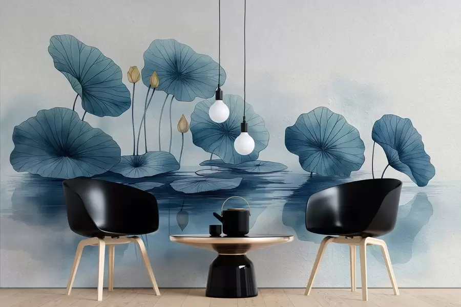 Wall Mural Photo Wallpaper Lotus leaves over water on a concrete wall w02011