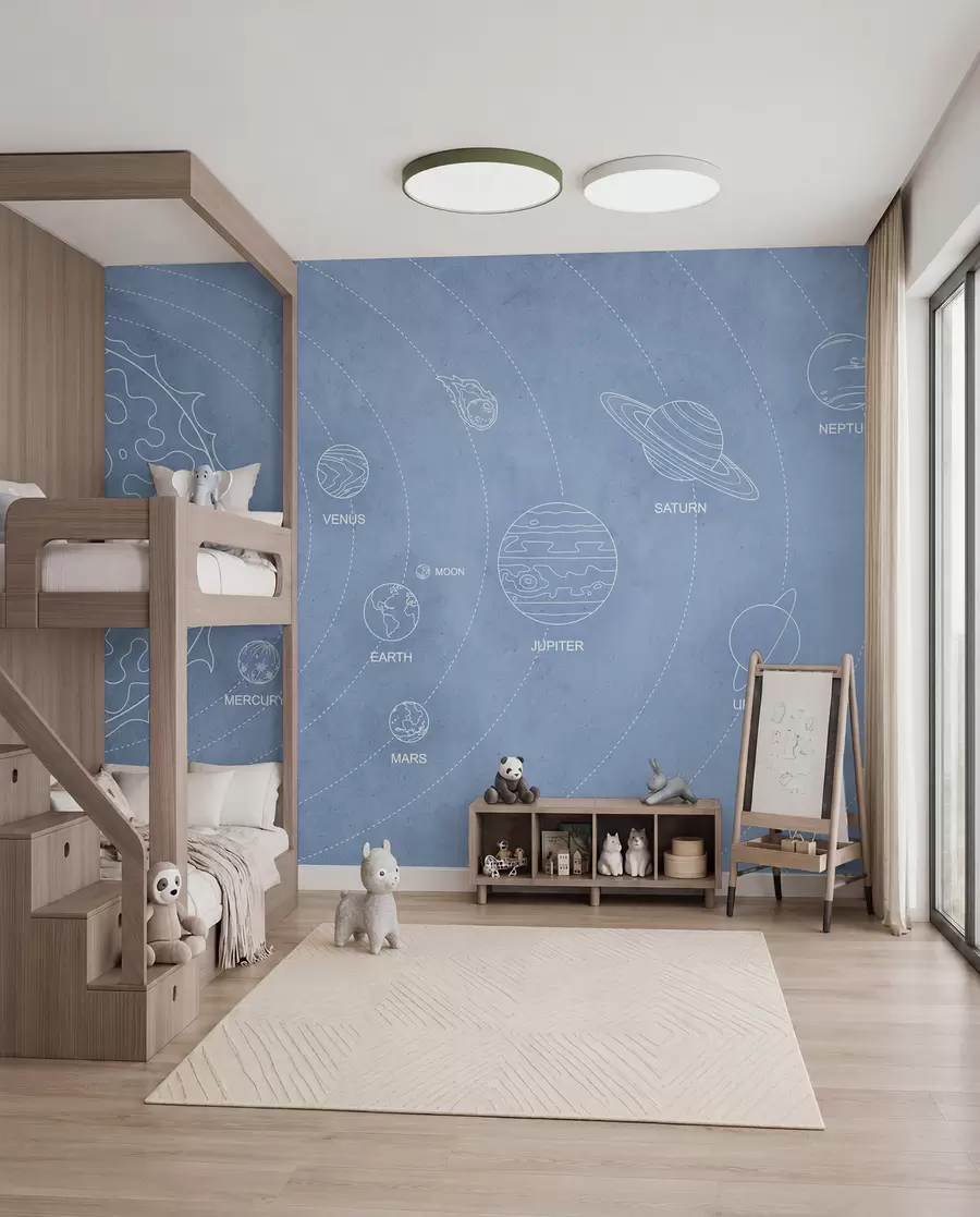 wall murals Solar system in a minimalist style on a blue textured background w02344v1