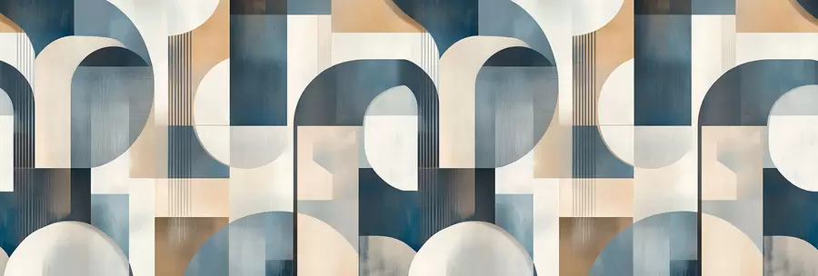 wall murals Art Deco wallpaper with a geometric pattern in blue, beige and milky shades w02346