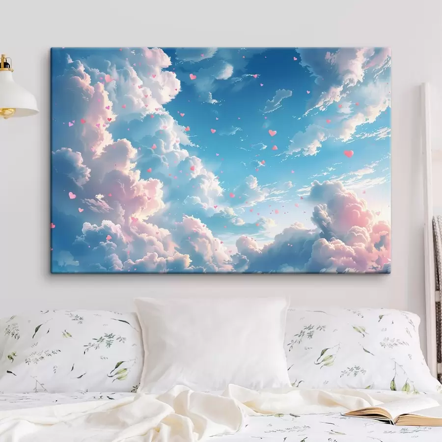 wall murals Blue sky with hearts in anime style s41864