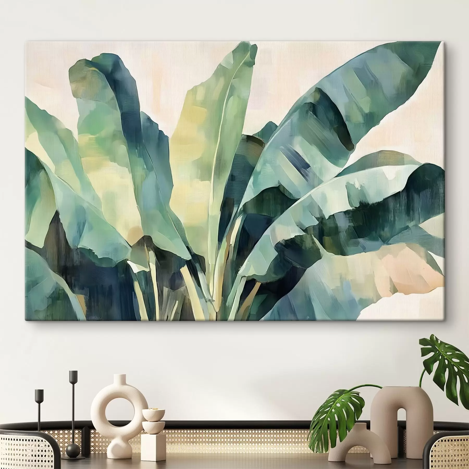 murales Grandes hojas tropicales en estilo acuarela s41874